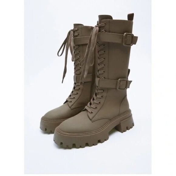Zara Waxed Lace Up Boots New - Picture 1 of 5